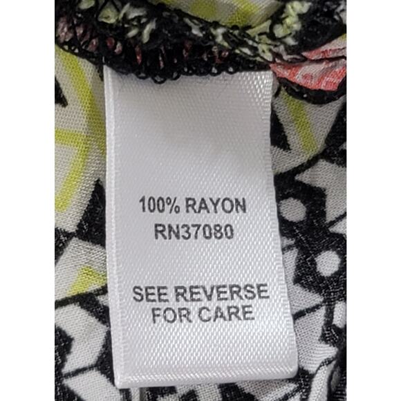 Cato Pink Black Yellow Geo Print Short Batwing Sleeve Large Lightweight Flowy - Picture 4 of 6